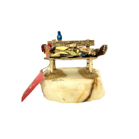 Ron Lee Figurine Clown on Bench Enameled 24 Kg on Onyx Base Vintage Collectibles